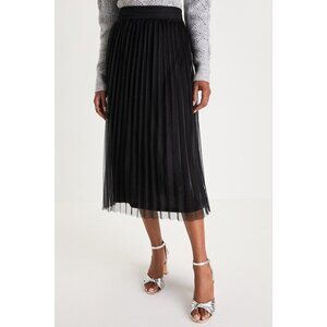 Lulus Favorite Occasion Black Shimmery Pleated High-rise Midi Skirt - Size M